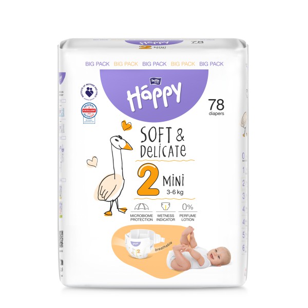 HAPPY sauskelnės vaikams Mini, 3-6 kg, 38/78 vnt.